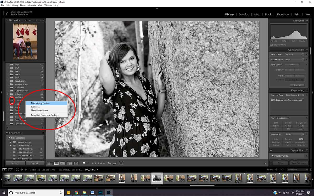 How to relink missing Lightroom Photos