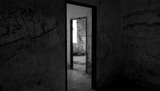 black and white photos of multiple doors