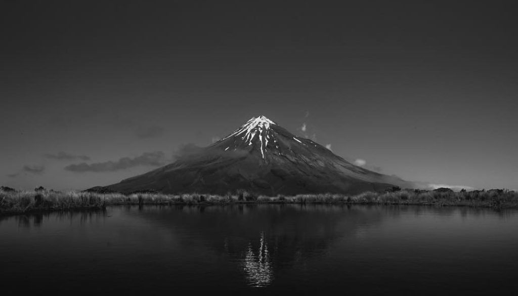 black and white photo of volcano