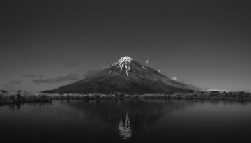 black and white photo of volcano