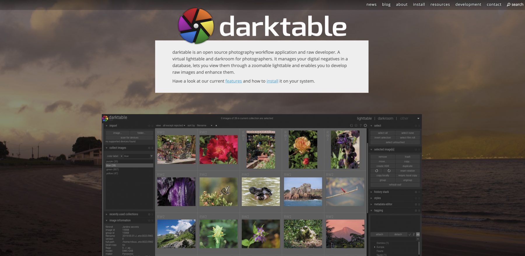 darktable screen with images
