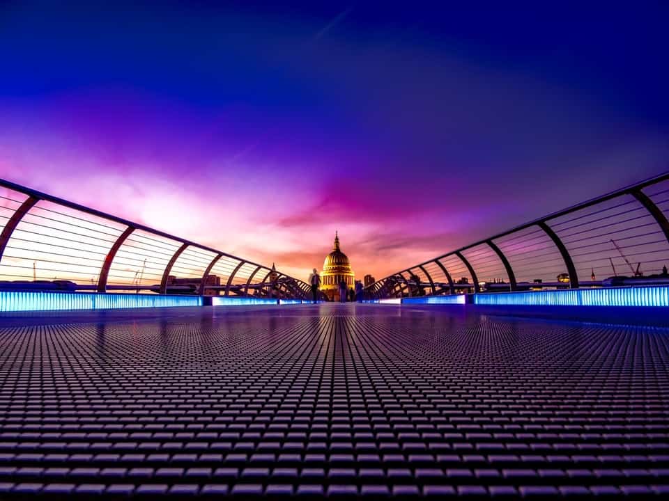 bridge with purple night sky