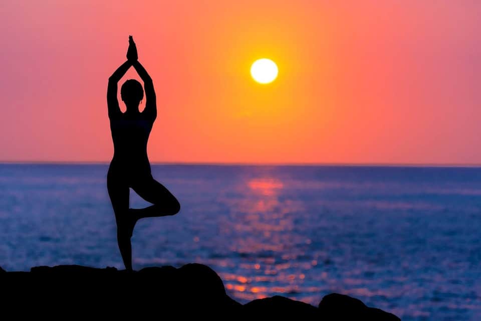 yoga during sunset