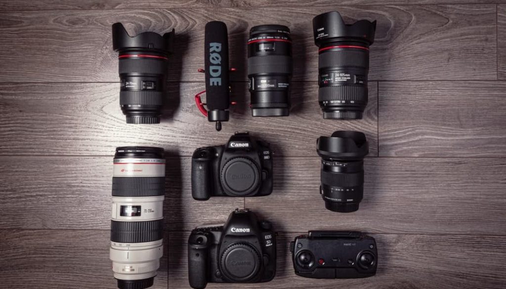 camera and lenses on table